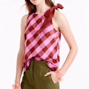 J. Crew Checkered Shoulder Bow Top